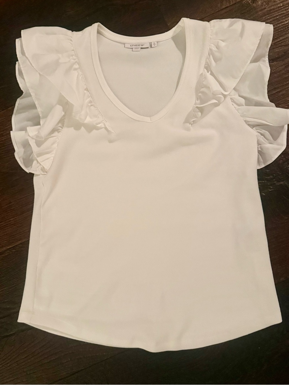 Chico's White Ruffle Sleeve V-Neck Tank